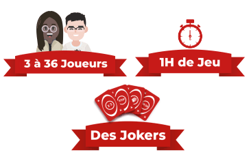 Illustration des caractéristiques du TV Quiz à Quimper : 3 à 36 joueurs, 1 h de jeu et des jokers.